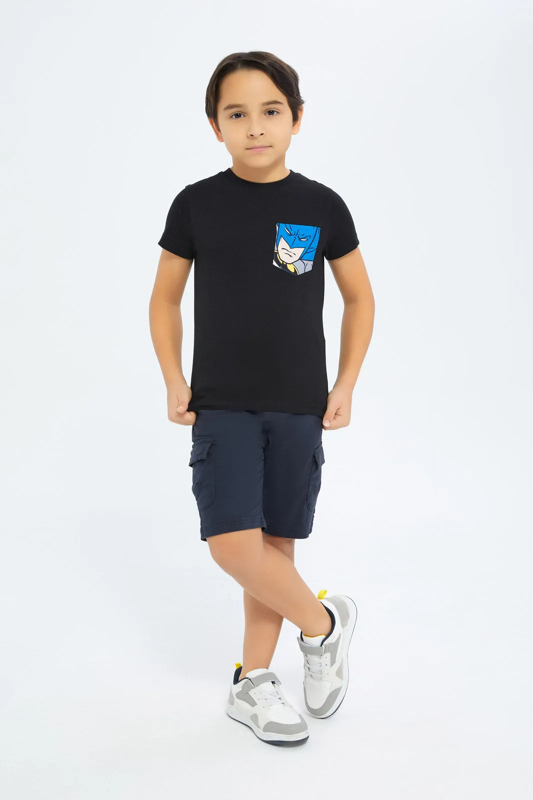 Boys Black Batman Pocket T-Shirt