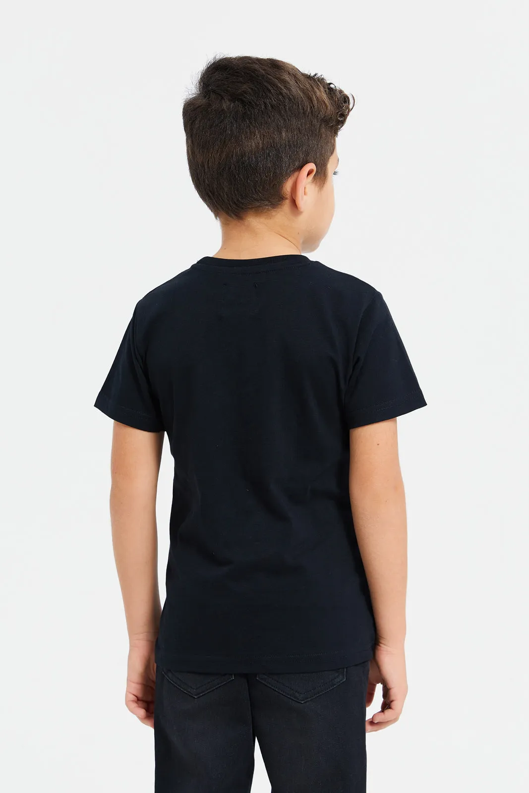 Boys Black Embossed Short Sleeve T-Shirt