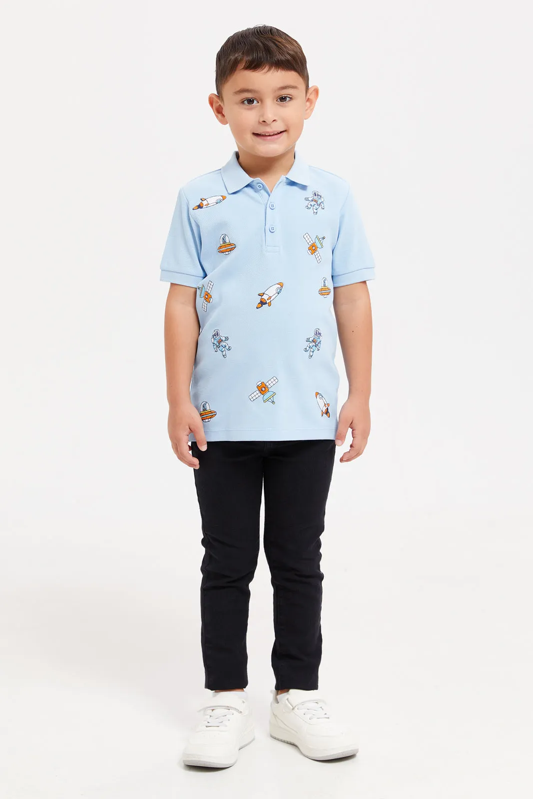 Boys Blue Embroidered Polo Shirt