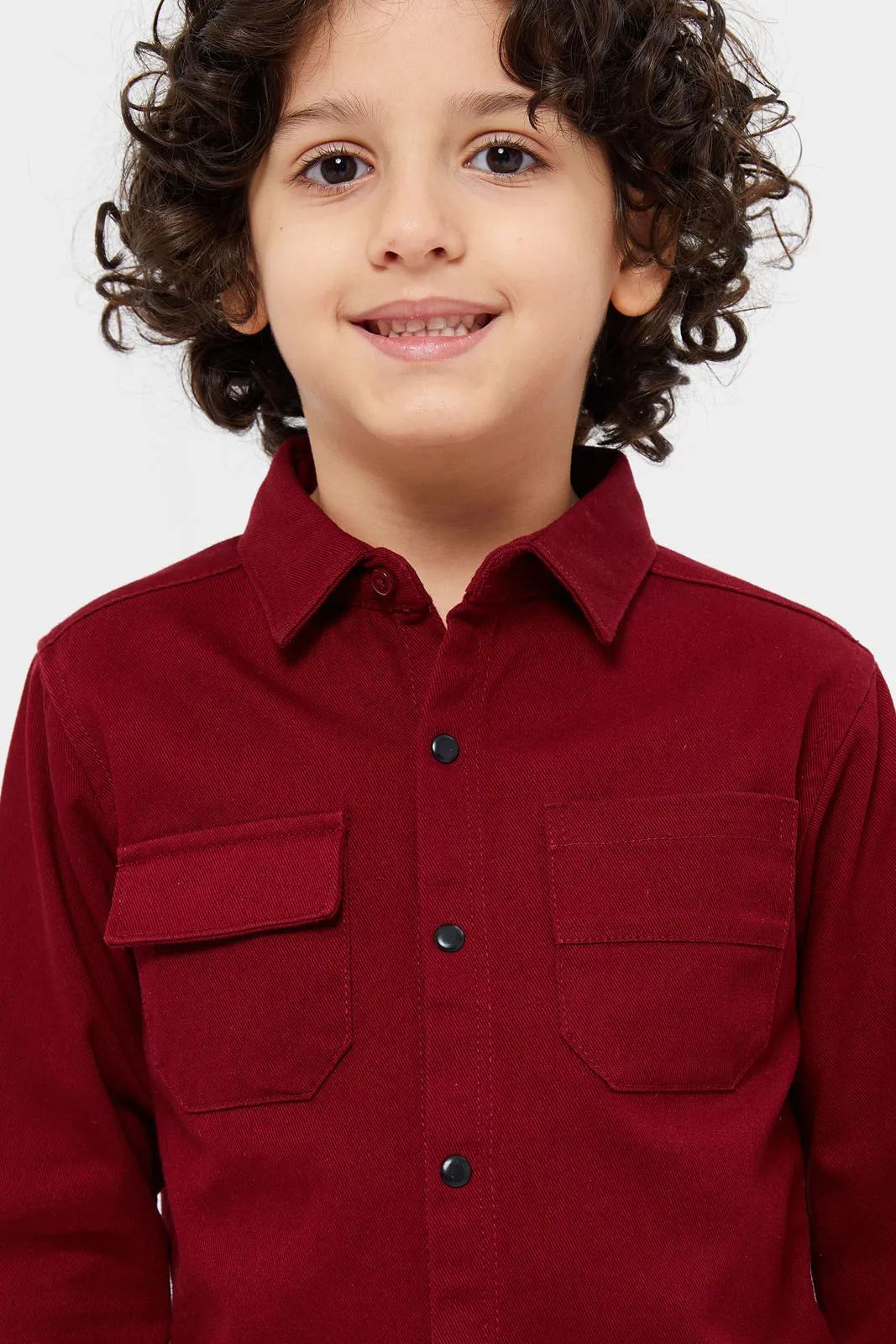 Boys Burgundy Stretch Denim Shirt