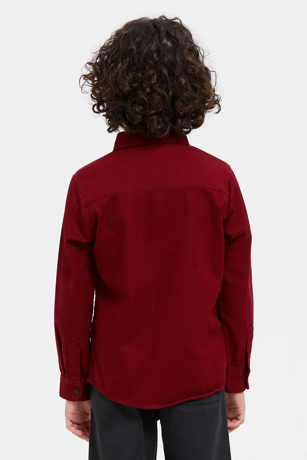 Boys Burgundy Stretch Denim Shirt