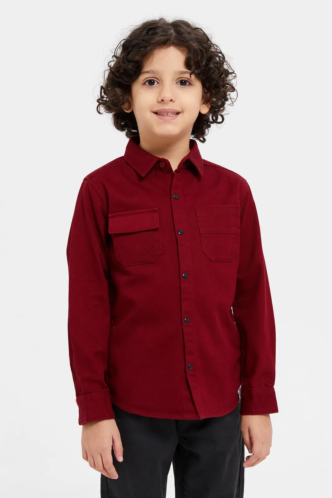 Boys Burgundy Stretch Denim Shirt