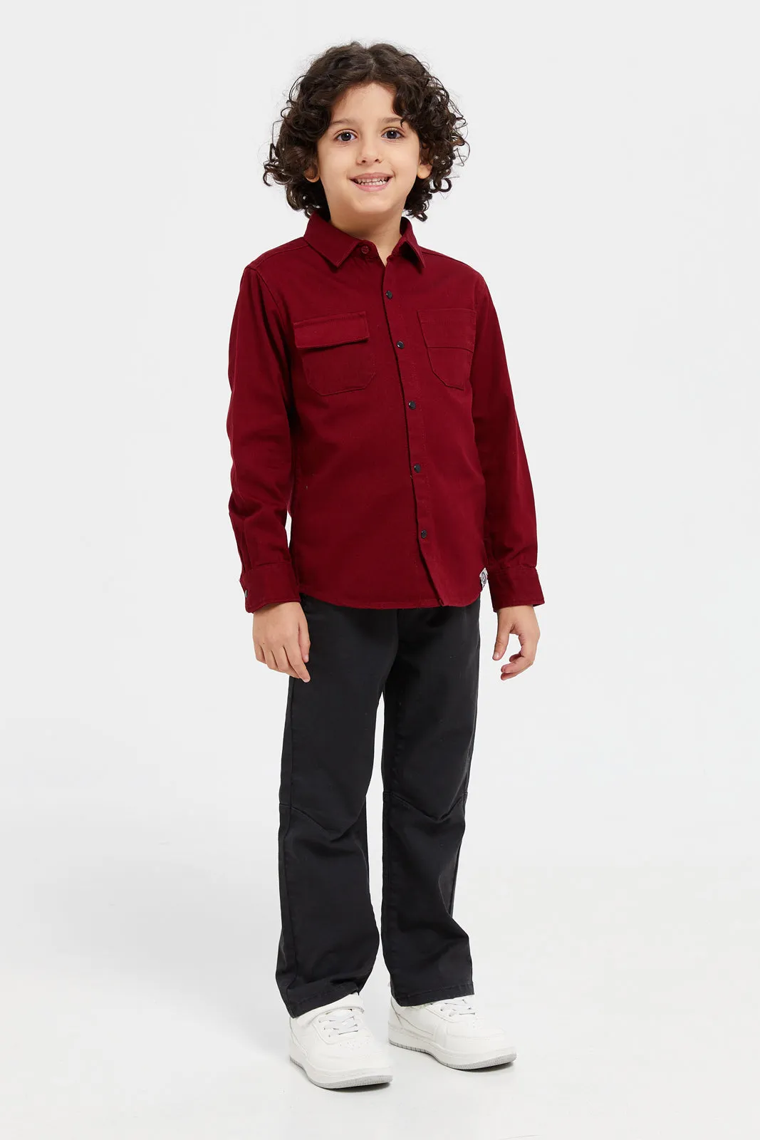 Boys Burgundy Stretch Denim Shirt