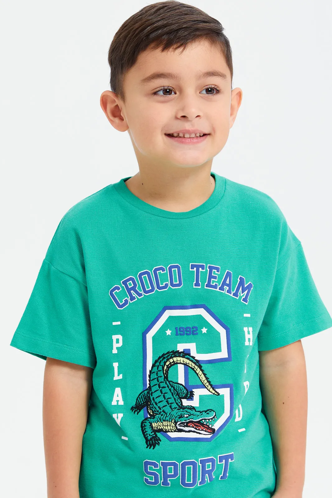 Boys Green Embroidered T-Shirt