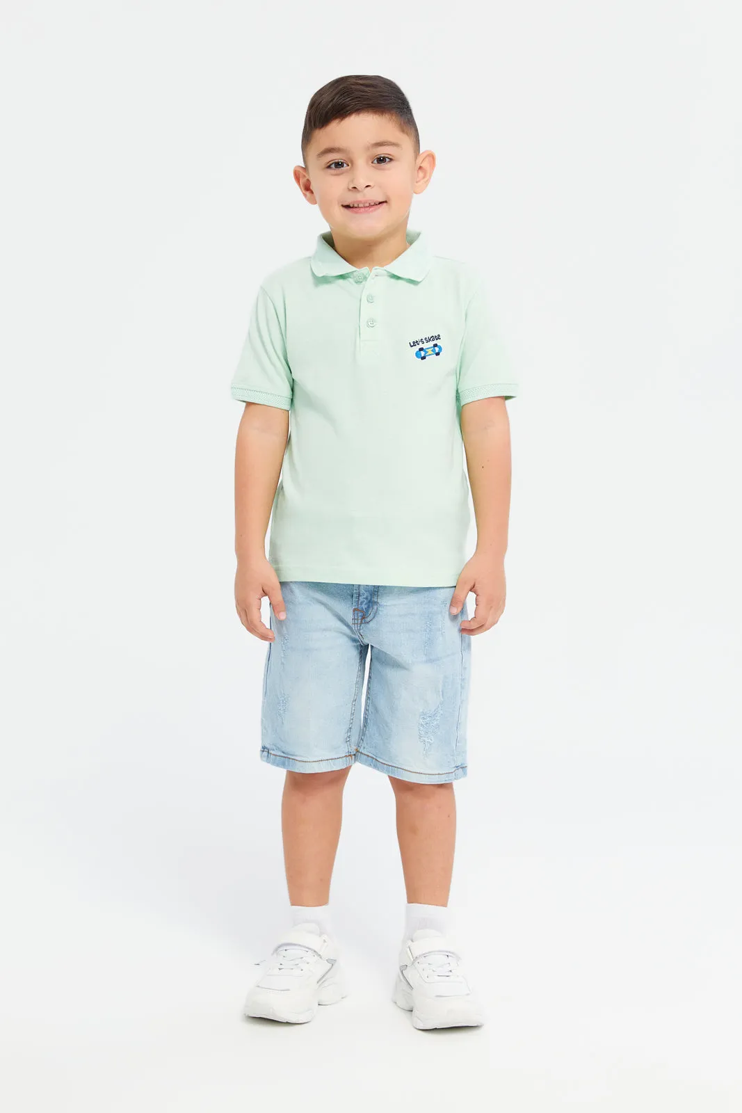 Boys Mint Embroidered Polo Shirt