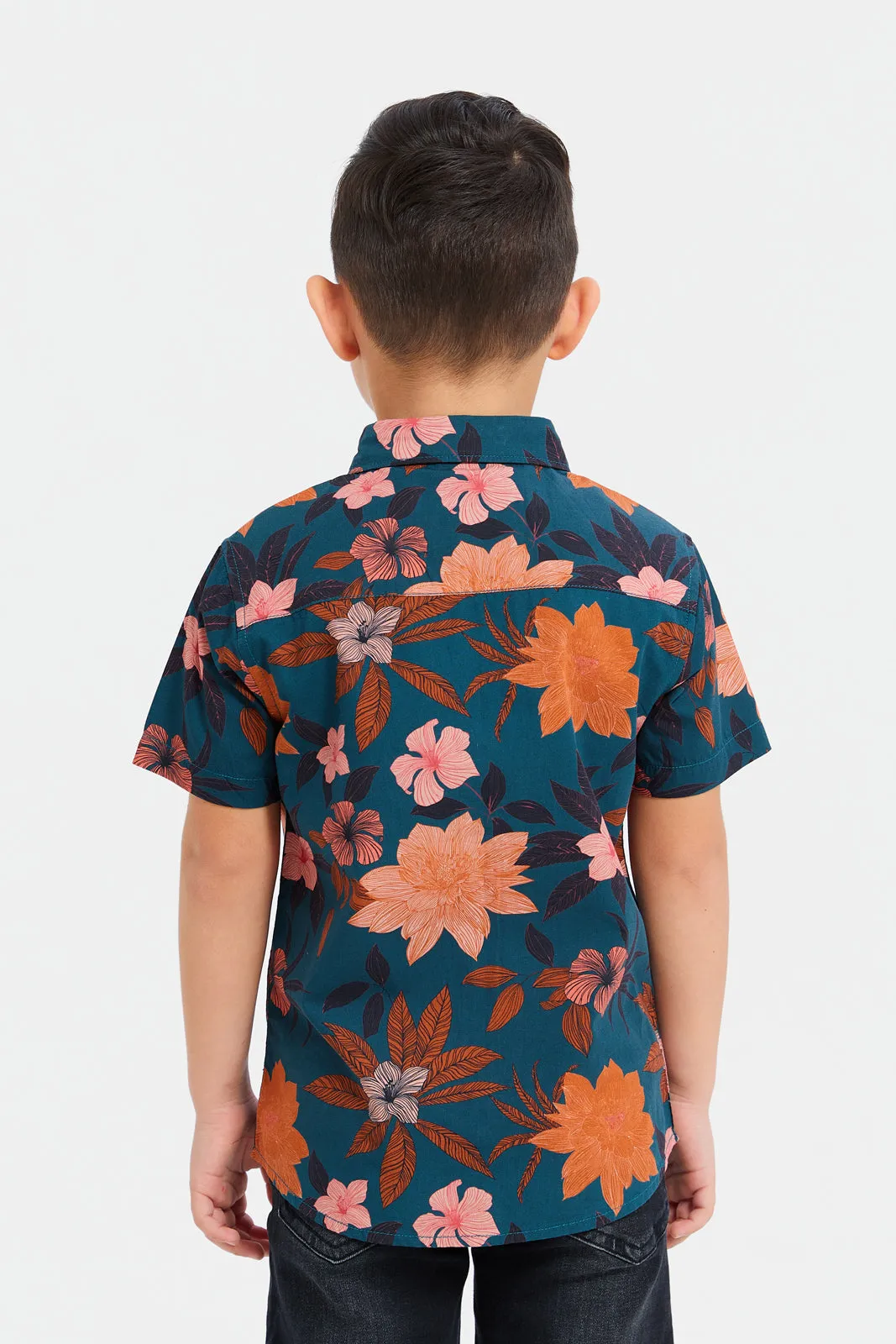 Boys Navy Floral Print Shirt