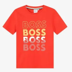 Boys Red Faded Logo Cotton T-Shirt