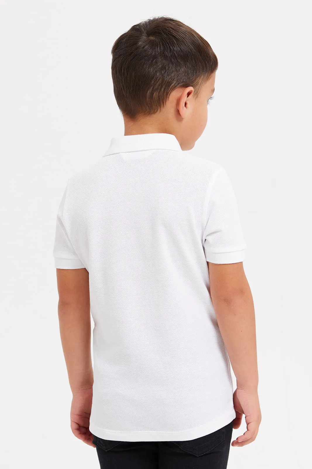 Boys White Embroidered Dino Polo Shirt