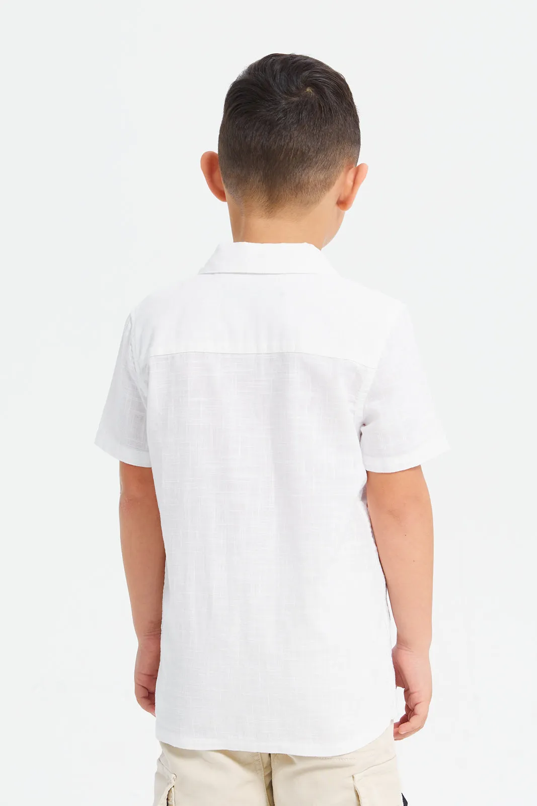 Boys White Front Embroidery Oversized Shirt