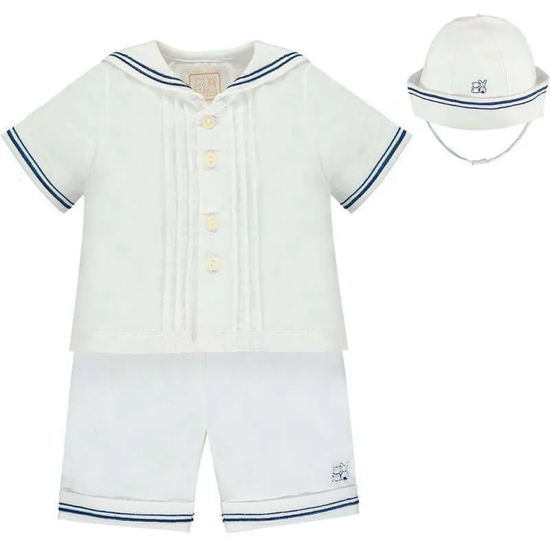 Boys White Sailor Short Set