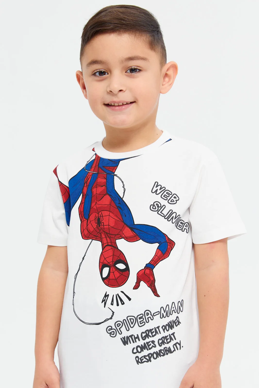 Boys White Spider Man Short Sleeve T-Shirt