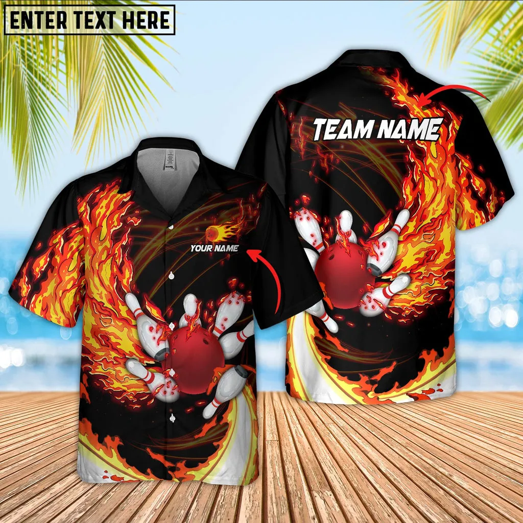 Breath Of Fire Bowling And Pins Multicolor Option Customized Name Hawaiian Shirt, Gift for Bowling Lovers