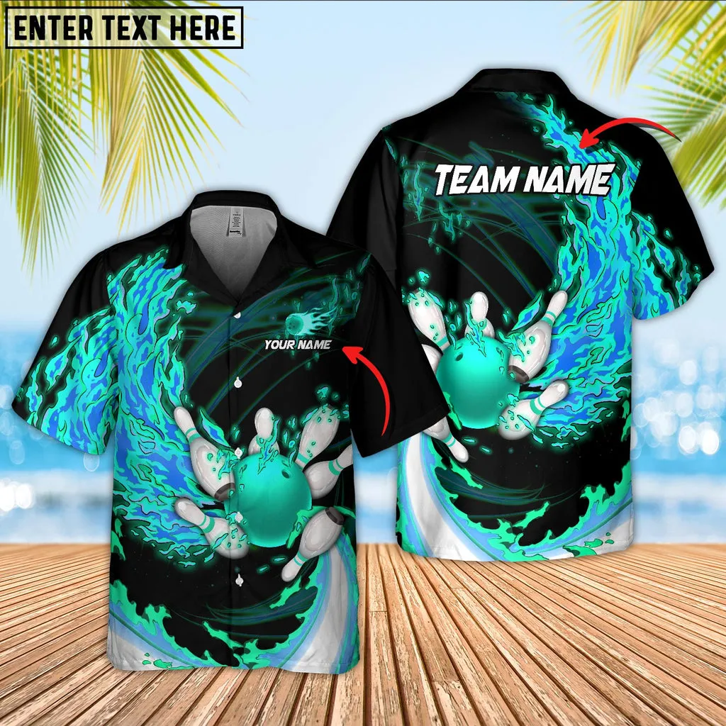 Breath Of Fire Bowling And Pins Multicolor Option Customized Name Hawaiian Shirt, Gift for Bowling Lovers