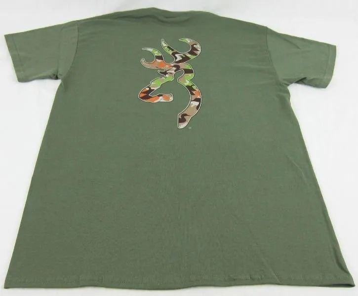 Browning Men's Buckmark Duck Camo Tee Short Sleeve Military Green T-Shirt Size M