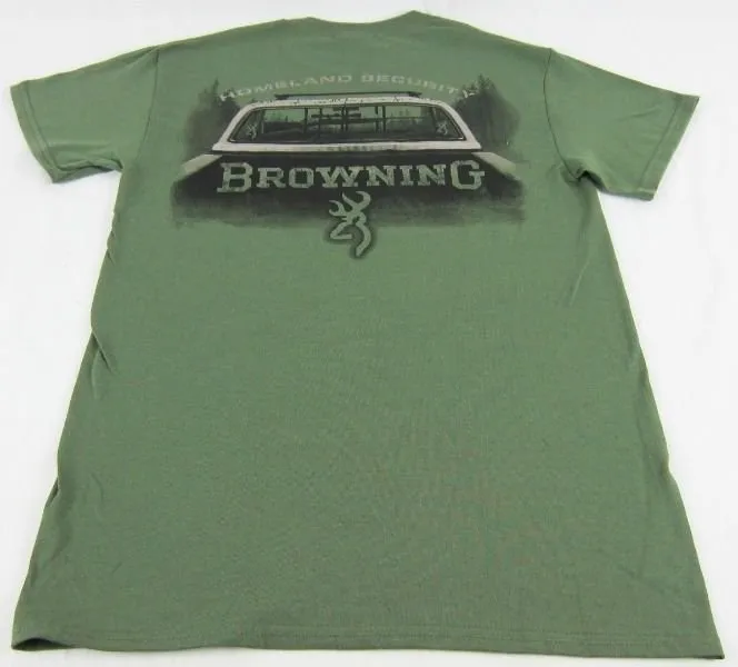 Browning Men's Buckmark Pick-up Truck Gun Rack Short Sleeve Green T-Shirt Sz S M