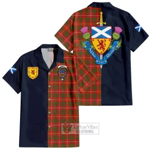 Bruce Modern Tartan Short Sleeve Button Shirt Alba with Scottish Lion Royal Arm Half Style