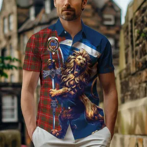 Bruce Tartan Family Crest Short Sleeve Button Shirt with Scottish Majestic Lion