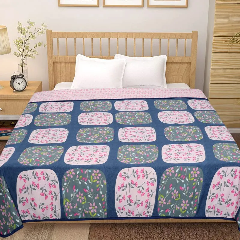 BSB HOME Pure Cotton 120 GSM Reversible Soft Light Weight Printed Single Bed Blanket/AC Dohar/Summer/Skin Friendly Dohar-220 x 152 cm- Pink