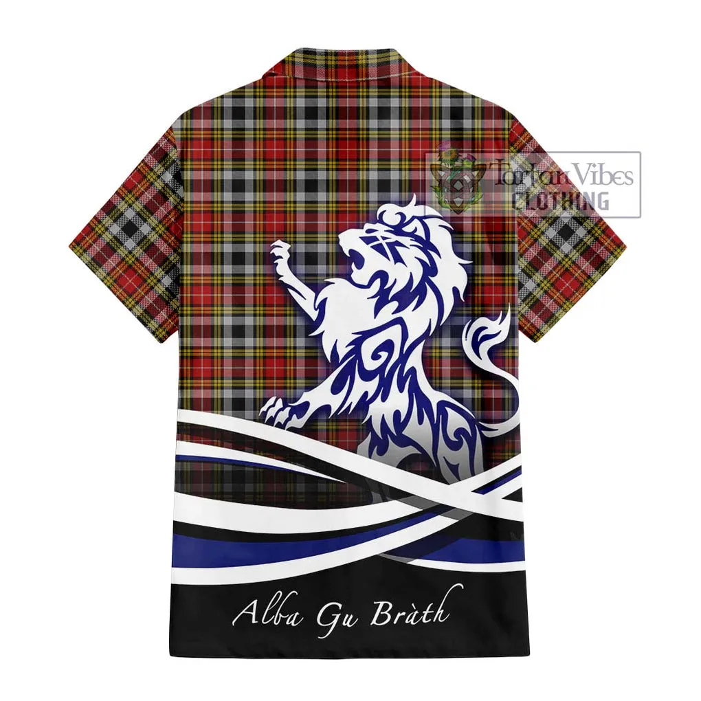 Buchanan Old Dress Tartan Short Sleeve Button Shirt with Alba Gu Brath Regal Lion Emblem