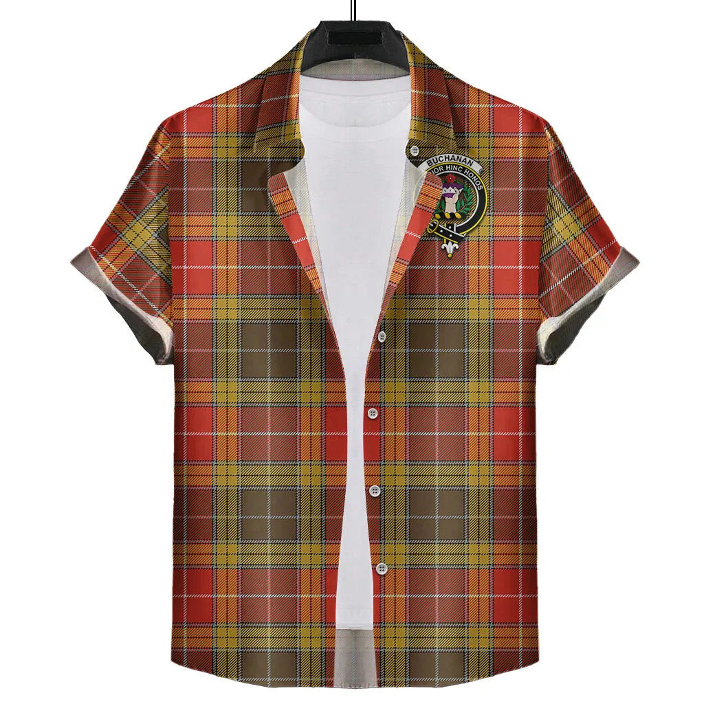 Buchanan Old Set Weathered Tartan Short Sleeve Button Down Shirt with Family Crest