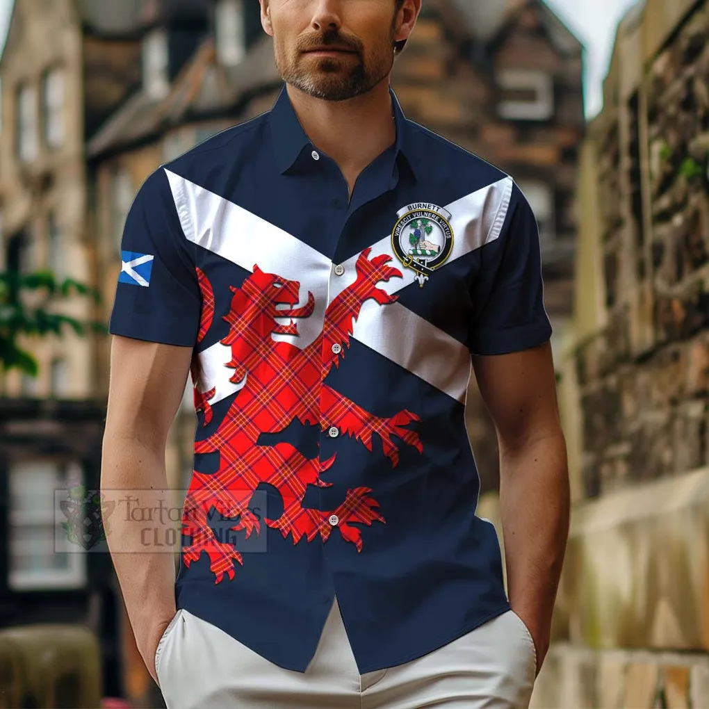 Burnett Tartan Lion Rampant Short Sleeve Button Shirt  Proudly Display Your Heritage with Alba Gu Brath and Clan Name