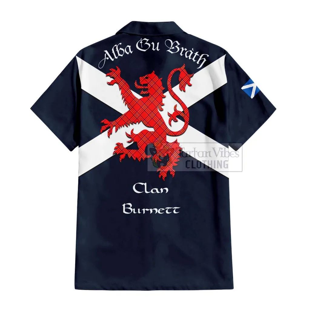 Burnett Tartan Lion Rampant Short Sleeve Button Shirt  Proudly Display Your Heritage with Alba Gu Brath and Clan Name