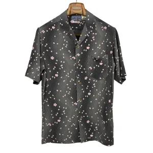 Camp collar shirt in Minamo Sakura printed grey rayon crepe