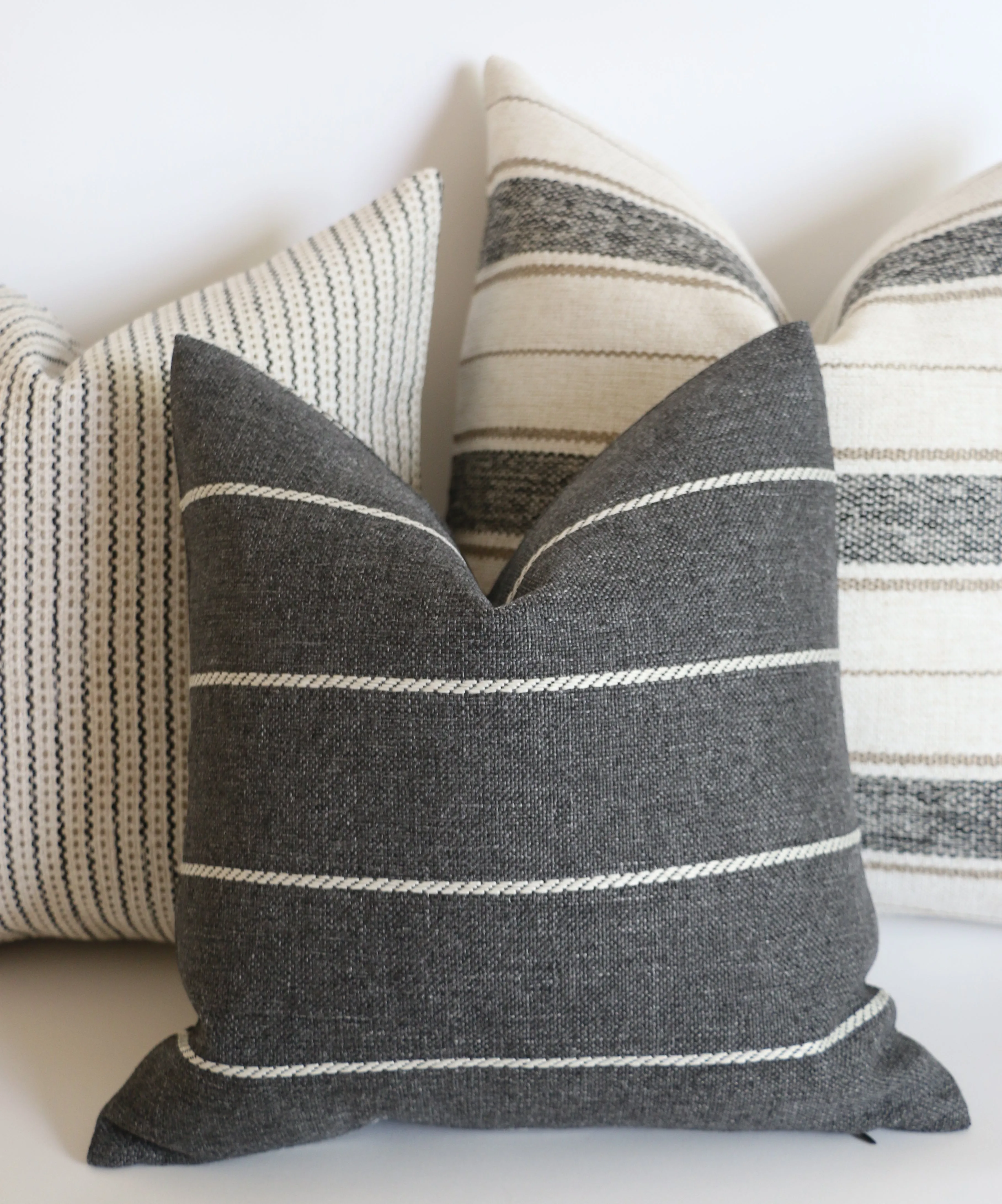 Charcoal, Cream, and Beige Stripe Performance Pillow Cover