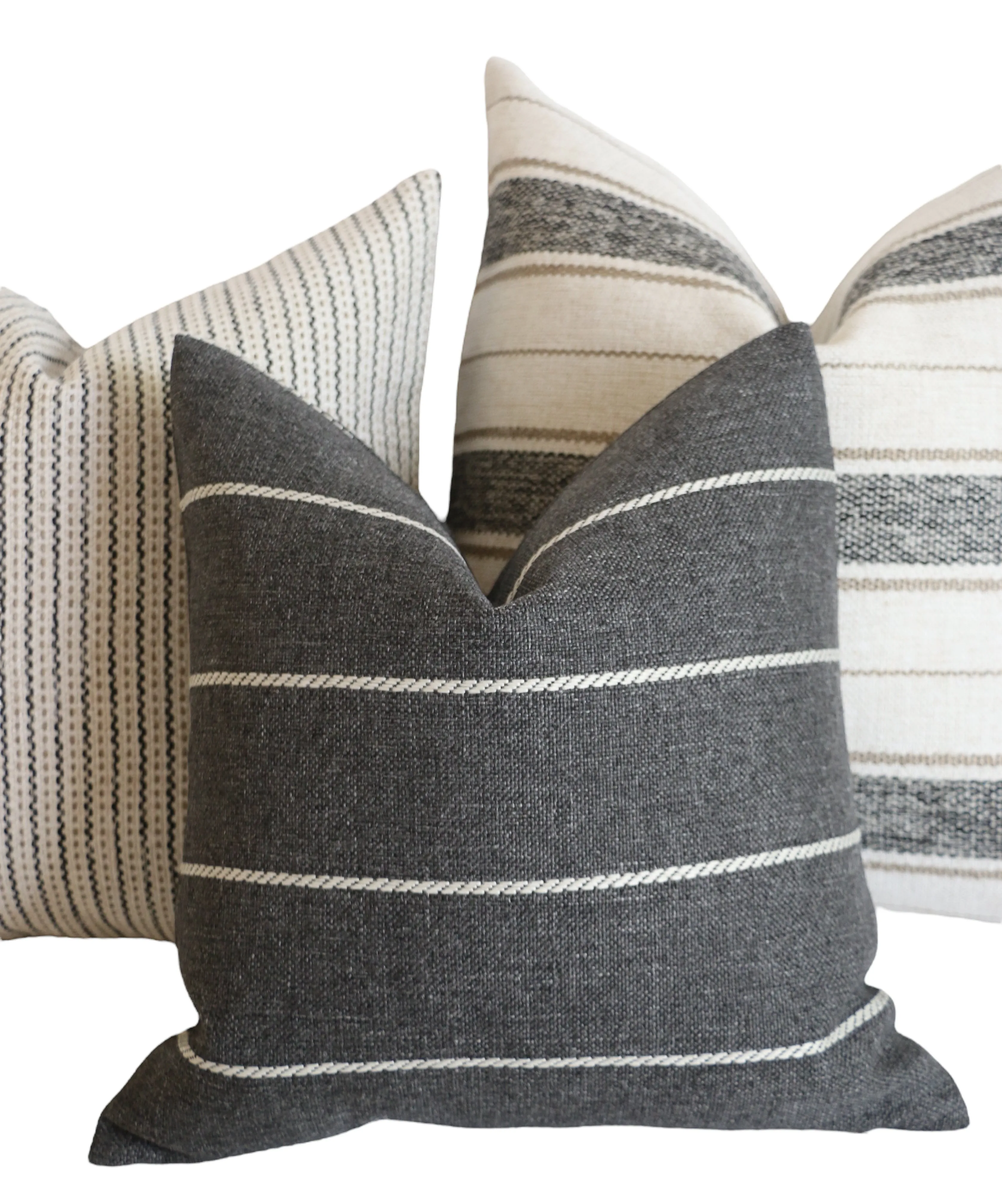 Charcoal, Cream, and Beige Stripe Performance Pillow Cover