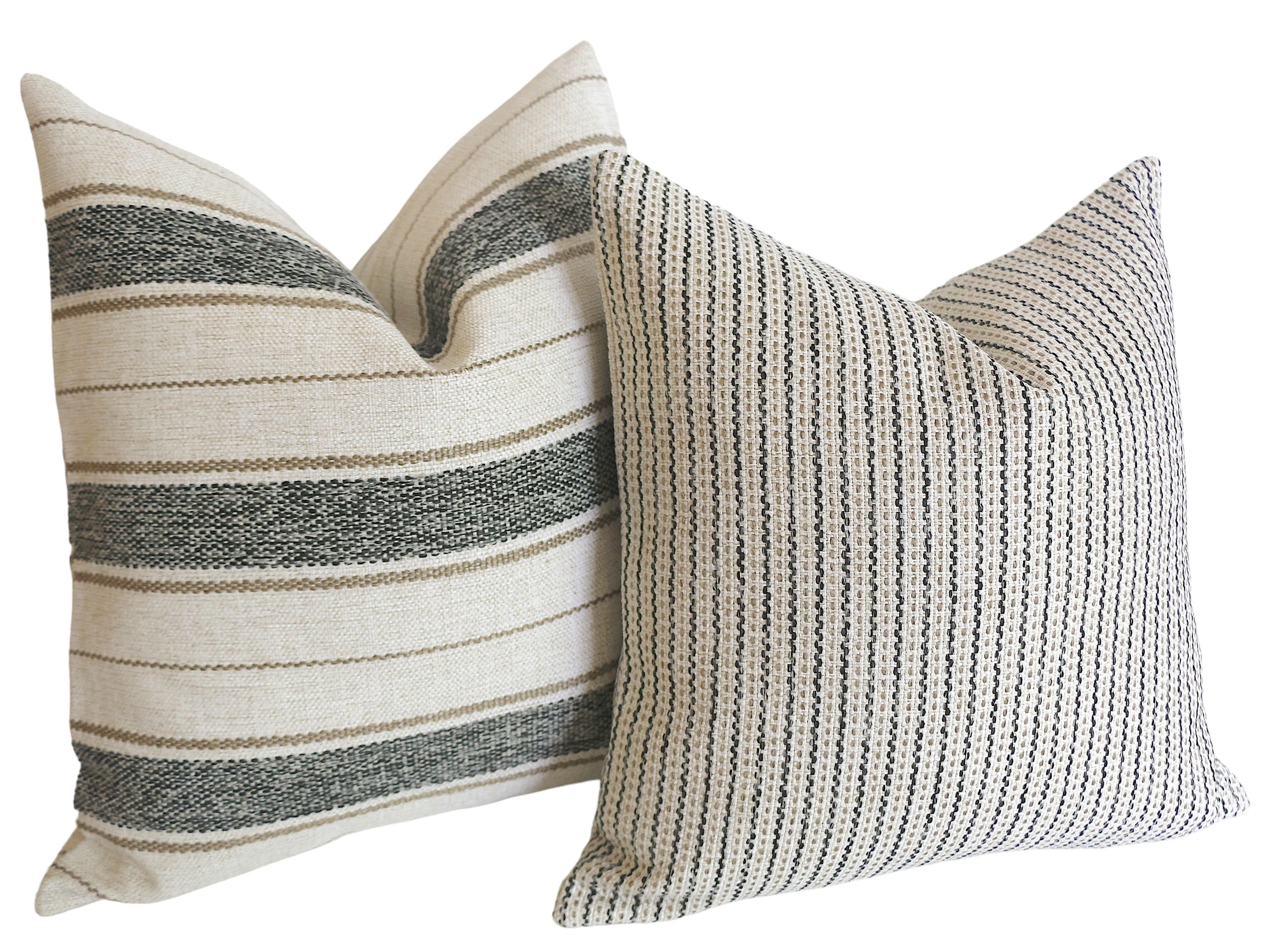 Charcoal, Cream, and Beige Stripe Performance Pillow Cover