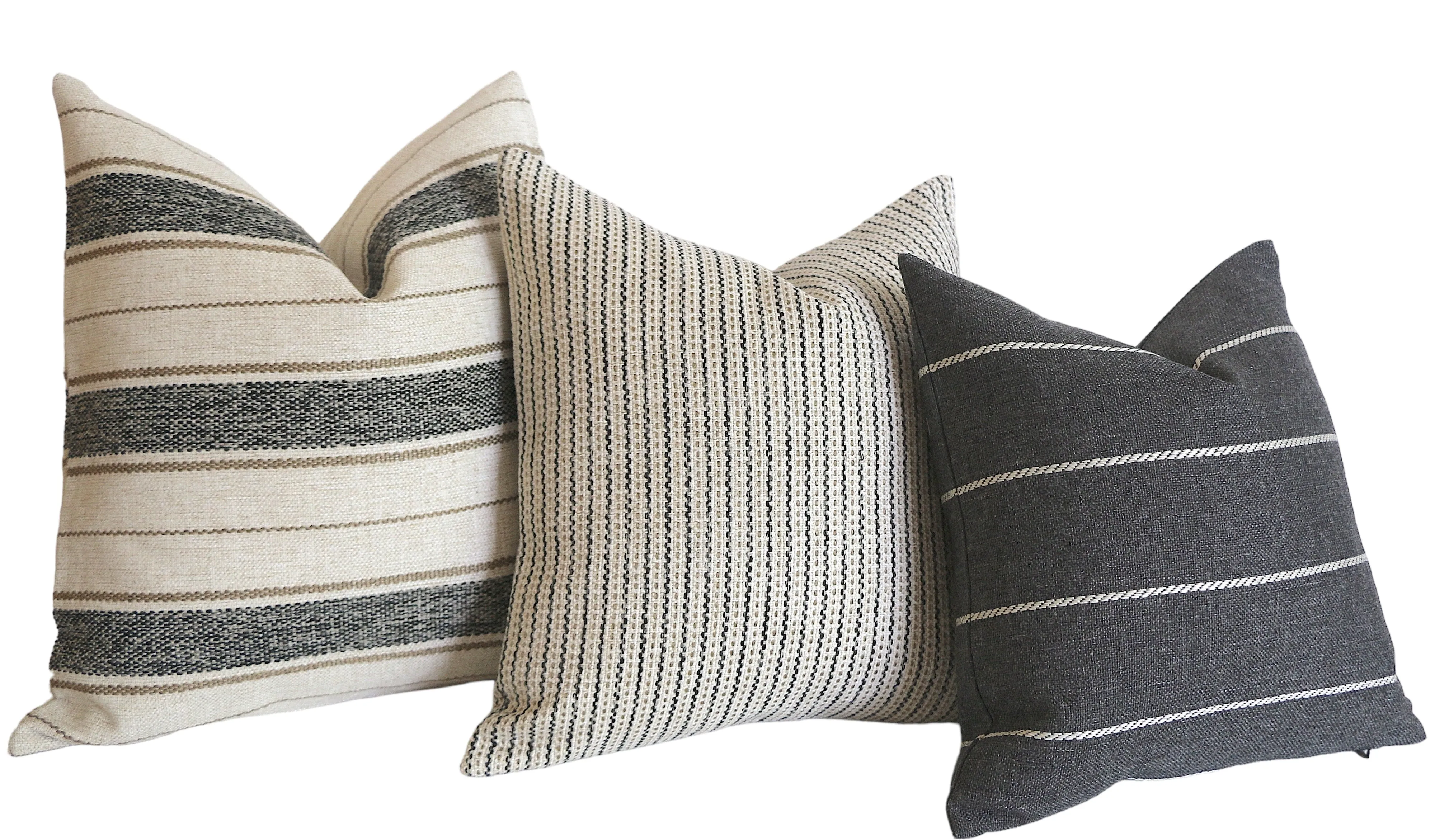 Charcoal, Cream, and Beige Stripe Performance Pillow Cover