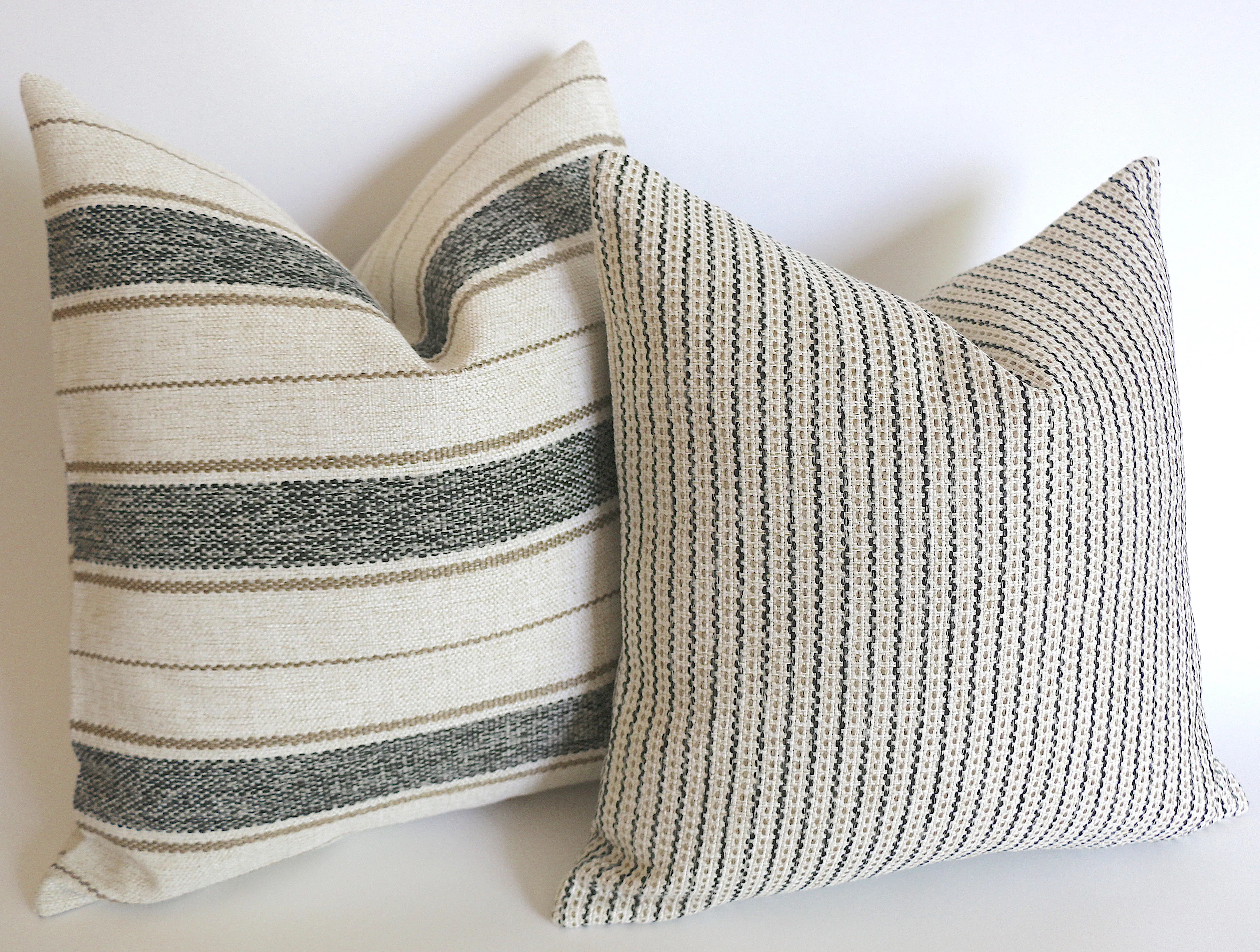 Charcoal, Cream, and Beige Stripe Performance Pillow Cover