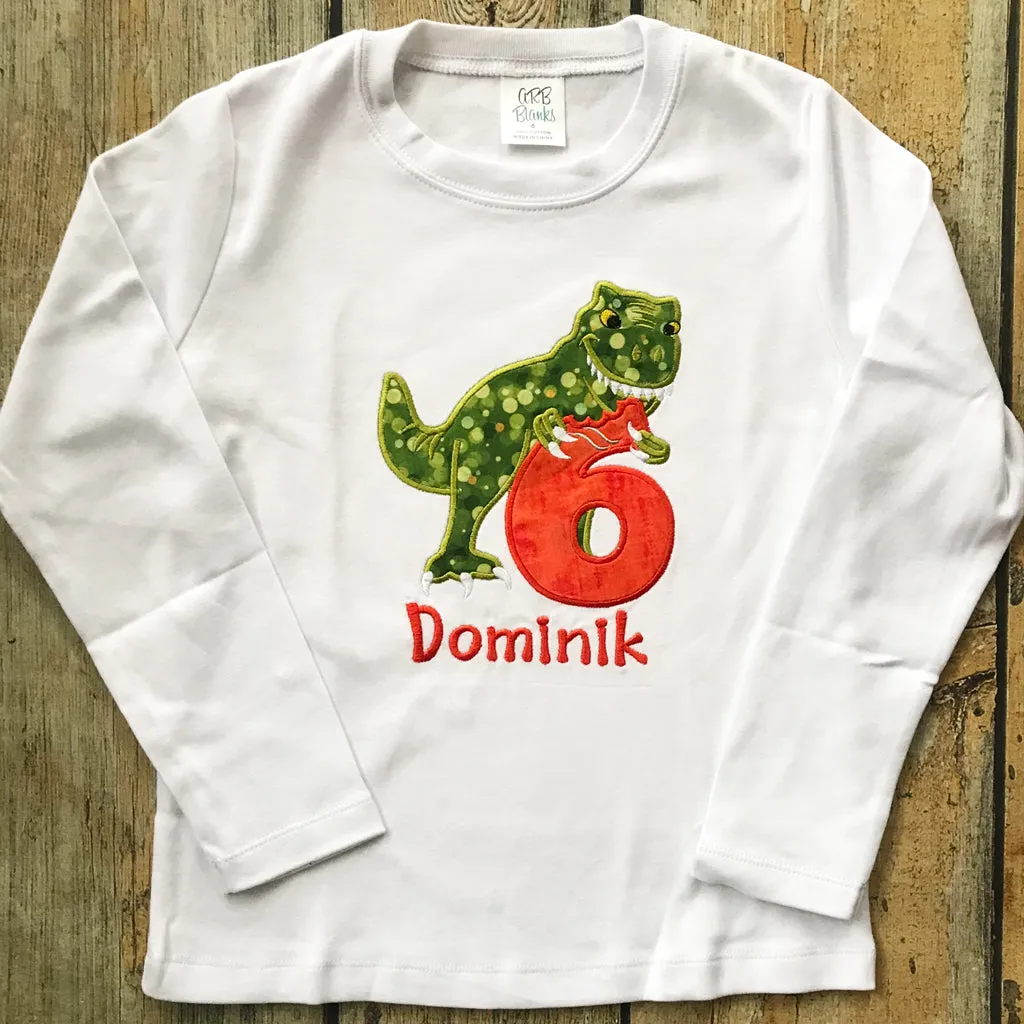 Children's Embroidered T-Rex Birthday Tee