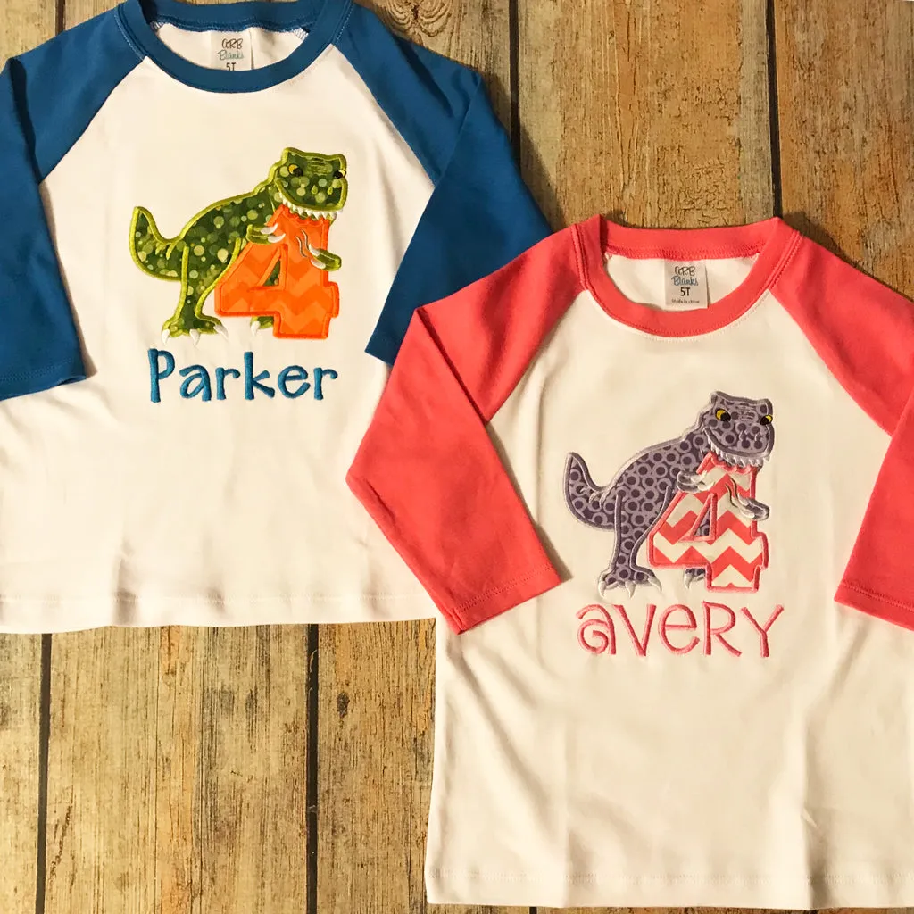 Children's Embroidered T-Rex Birthday Tee