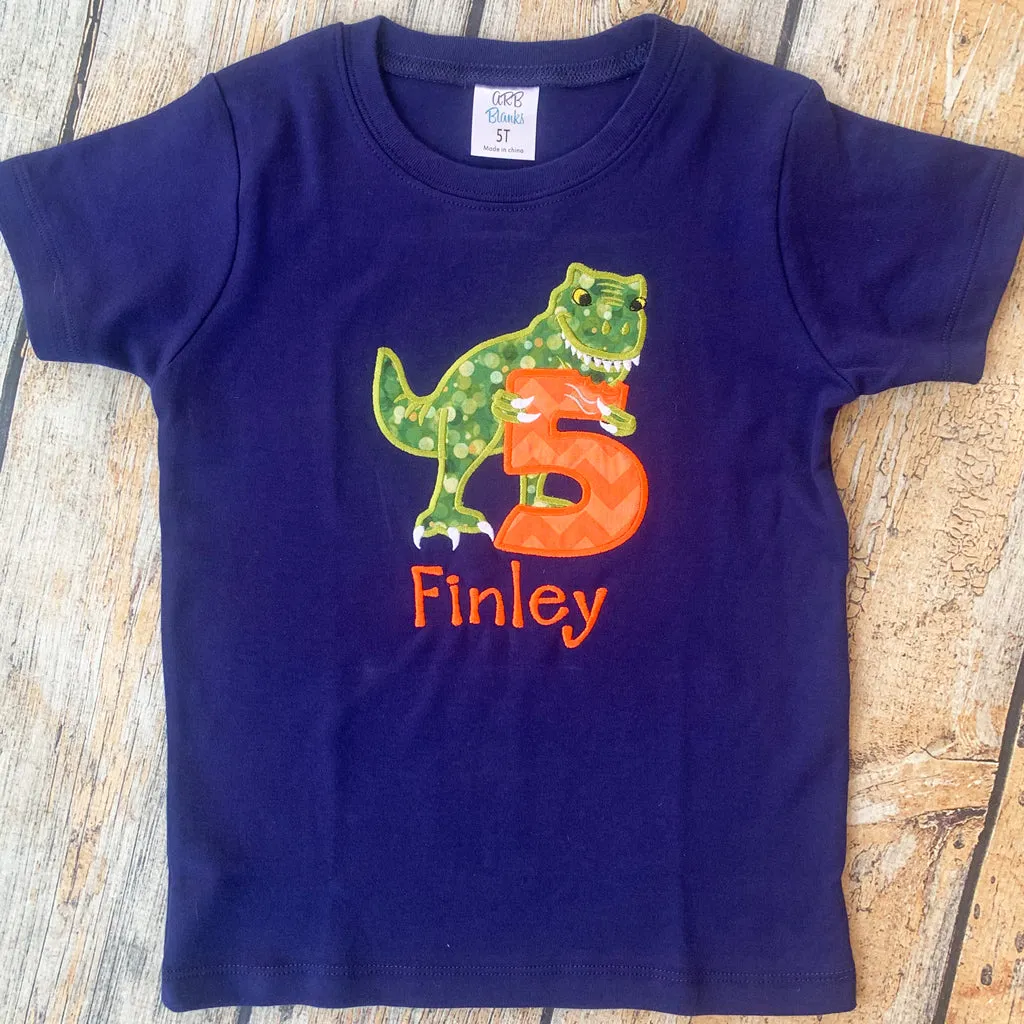 Children's Embroidered T-Rex Birthday Tee