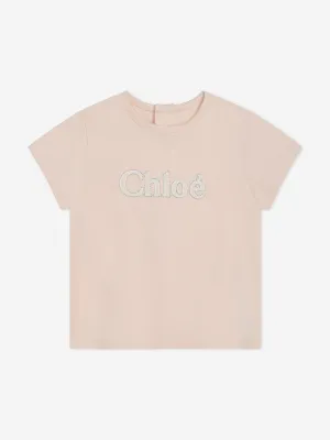 Chloé Baby Girls Embroidered Logo T-Shirt in Pink