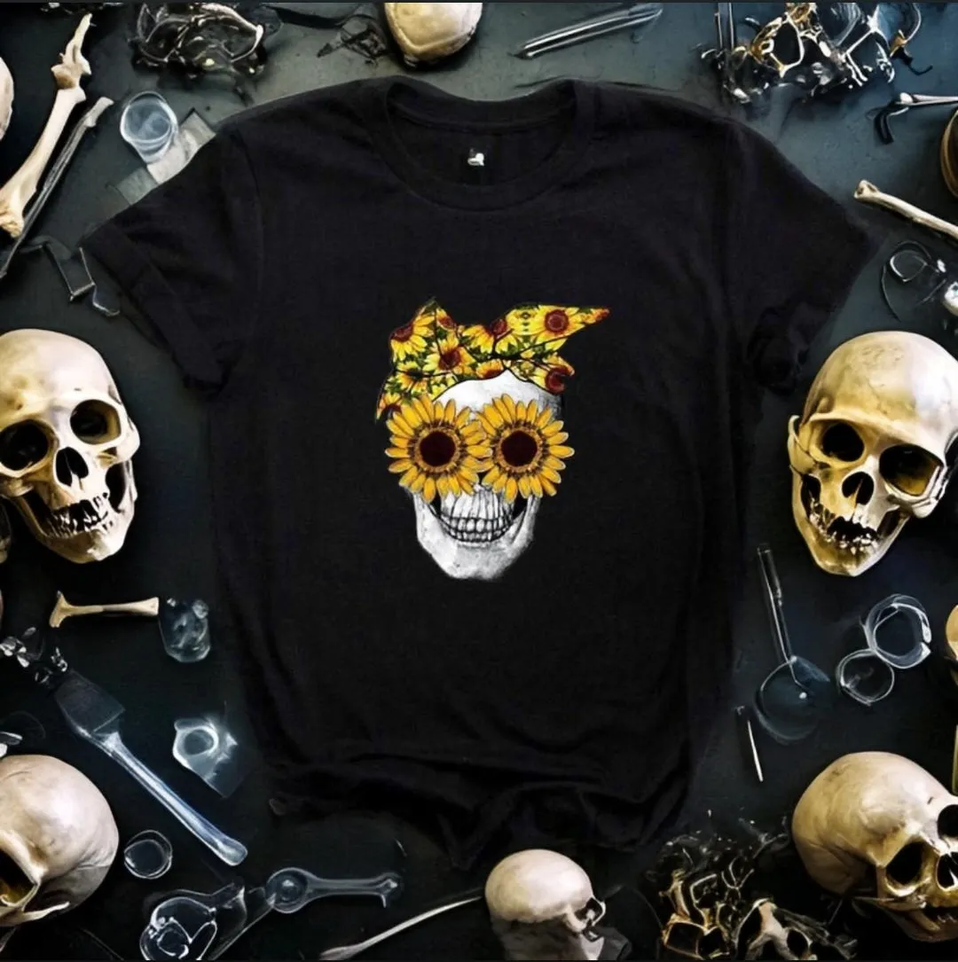 Chrysanthemum sunglasses skull short sleeve t shirts  *6 colors