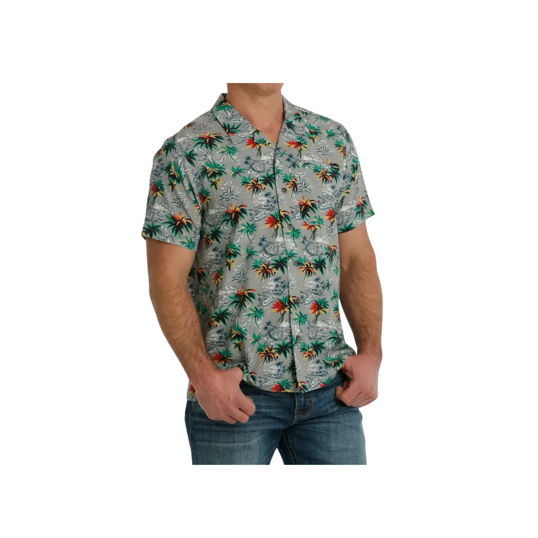 Cinch Men's Hawaiian Print Short Sleeve Camp Gray Shirt