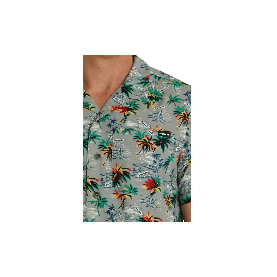 Cinch Men's Hawaiian Print Short Sleeve Camp Gray Shirt