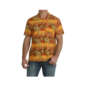 Cinch Men's Hawaiian Print Short Sleeve Camp Orange Shirt