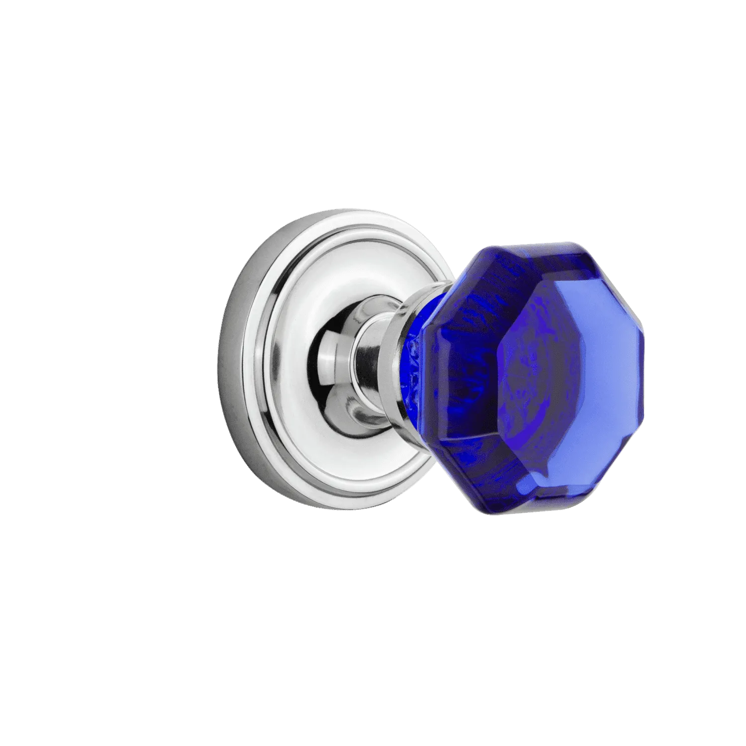 Classic Rosette with Cobalt Waldorf Knob in Bright Chrome