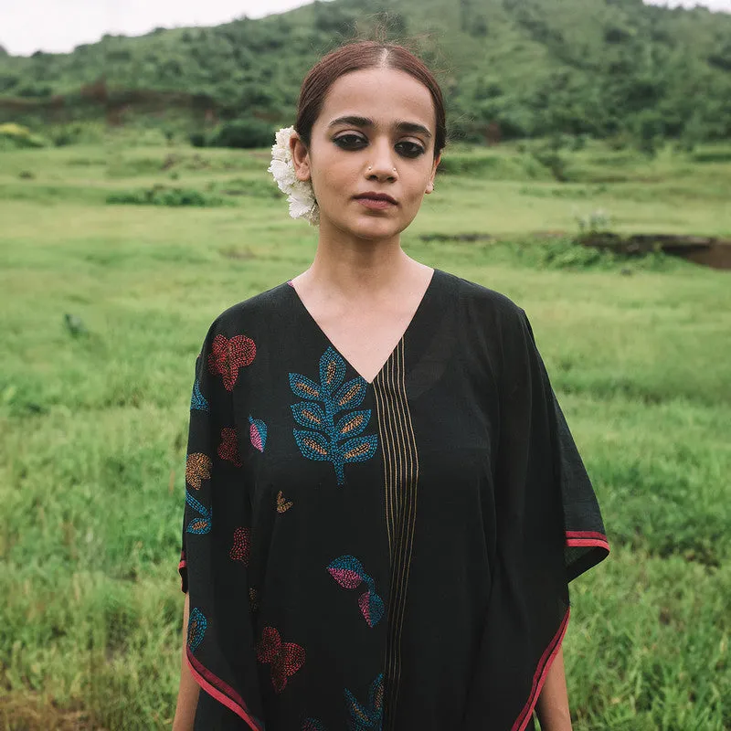 Cotton Kaftan Dress for Women | Black | Kantha Stitch