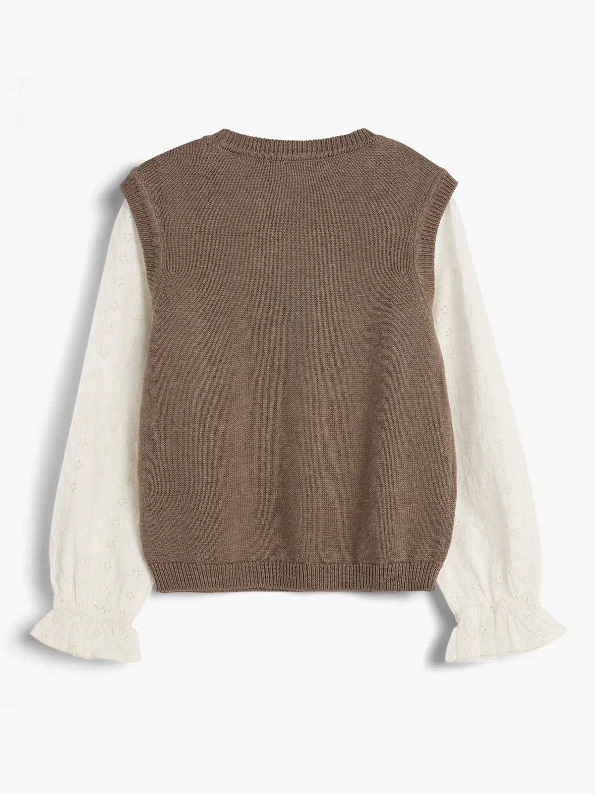 Cotton Knit Vest w. Blousesleeves - Tween - Brown Melange