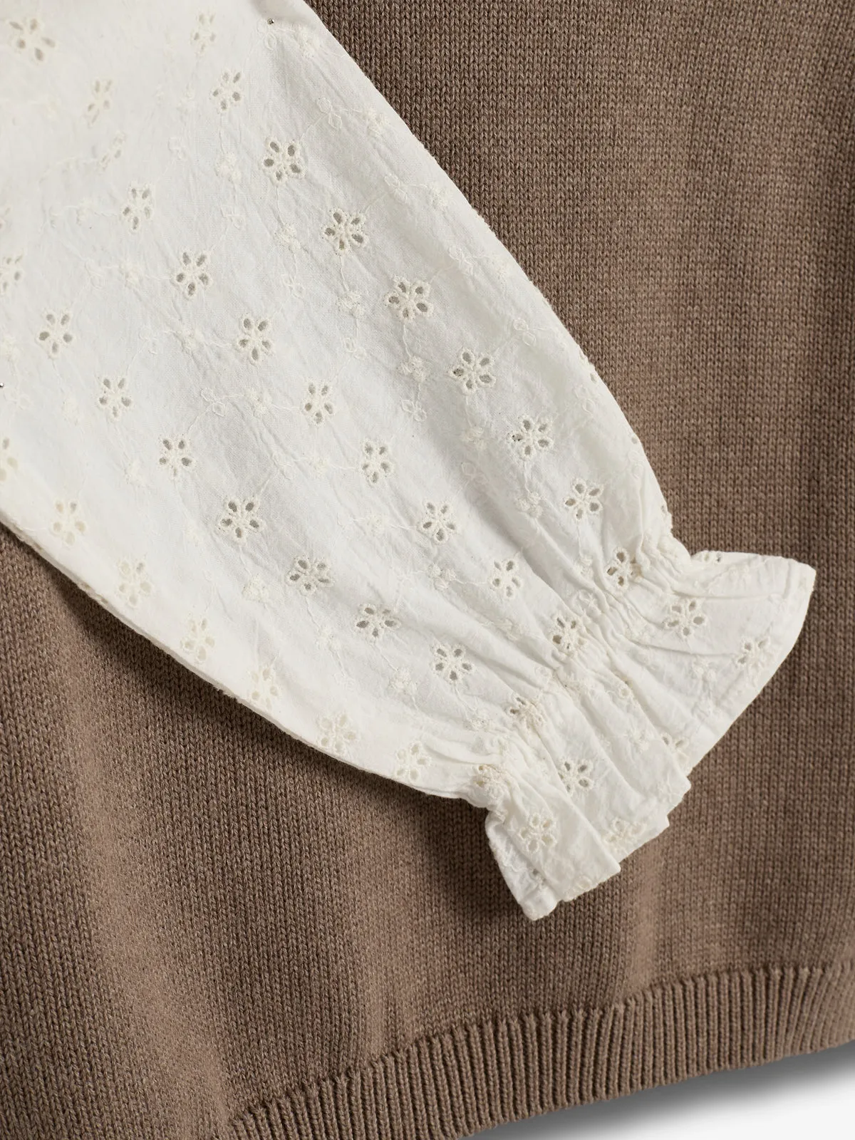 Cotton Knit Vest w. Blousesleeves - Tween - Brown Melange