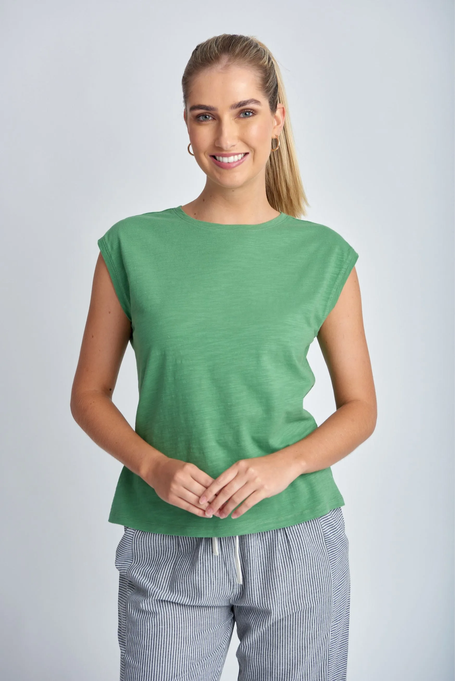 Cotton Sleeveless Tee Palm Green