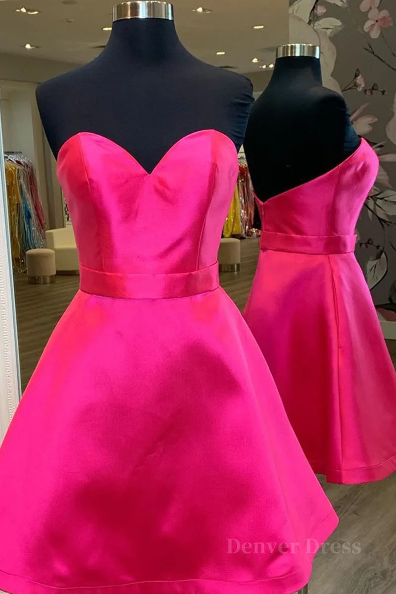 Cute Sweetheart Neck Short Hot Pink Prom Dress Hot Pink Formal Graduation Homecoming Dress Cocktail Dress