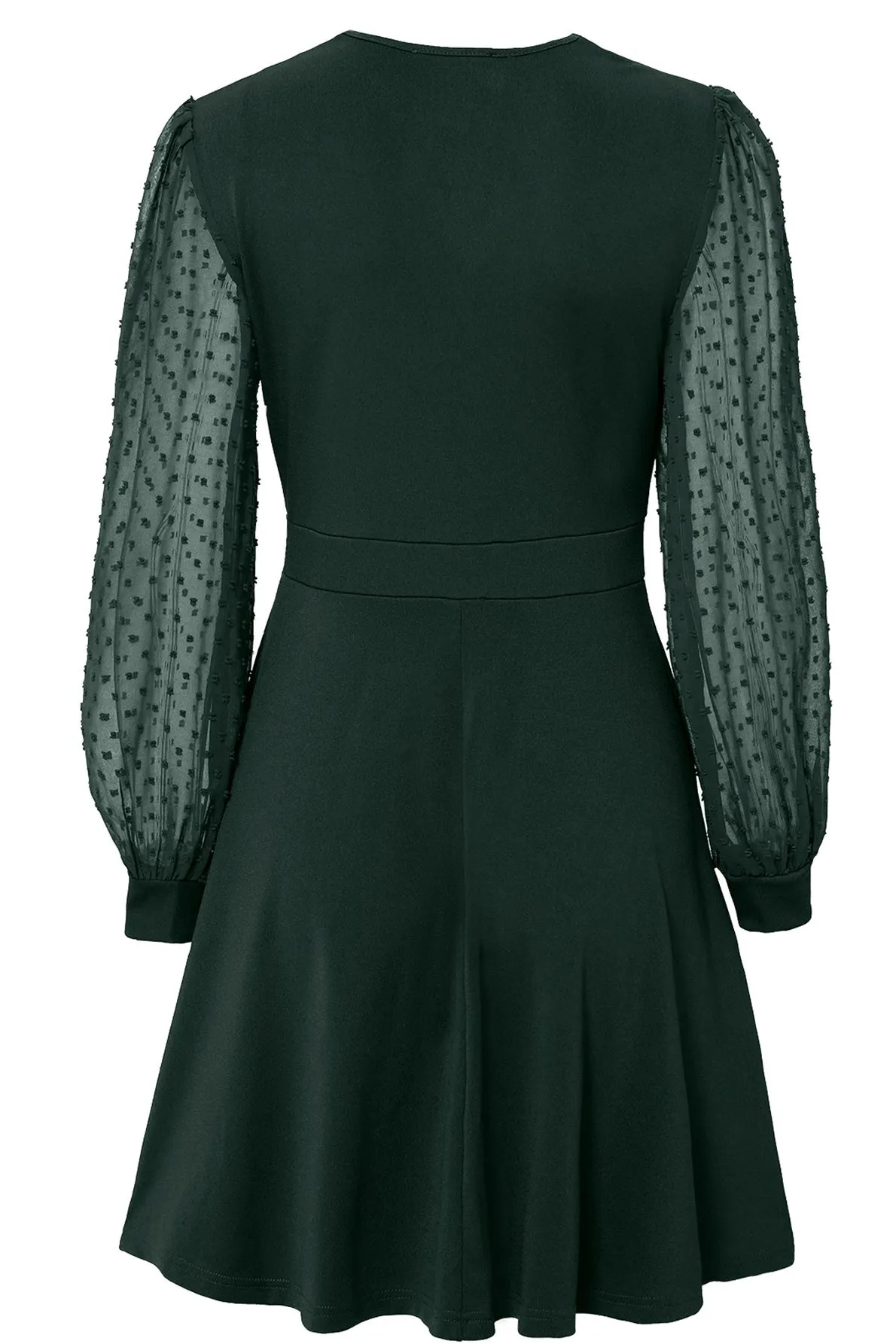 Dark Green V-Neck Long Sleeve A-Line Dress