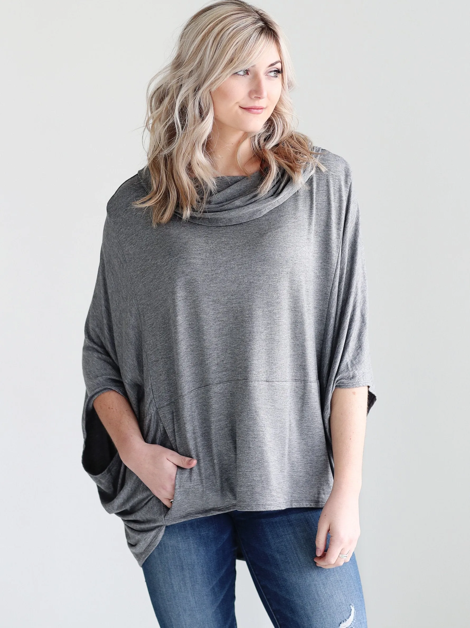 Dark Heather Gray DLMN Cowl Neck Poncho