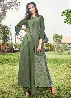 Deep Green Printed And Embroidered Kurti