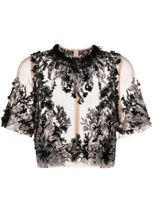 Embroidered And Beaded Tulle Blouse